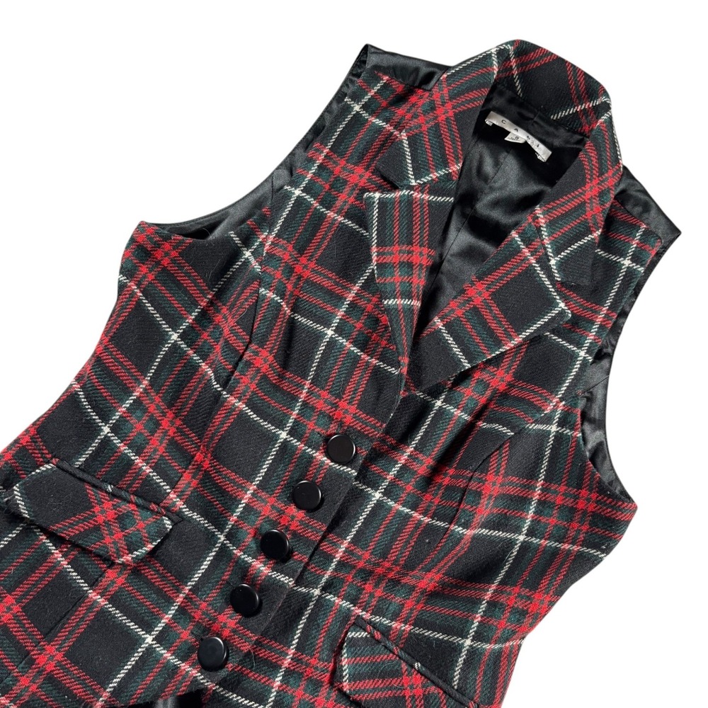 VTG Cabi Womens Plaid Wool Button Front Vest Sz S Academia Preppy Equestrian